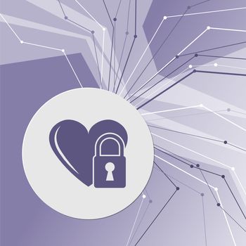 heart lock icon on purple abstract modern background. The lines in all directions. With room for your advertising. illustration