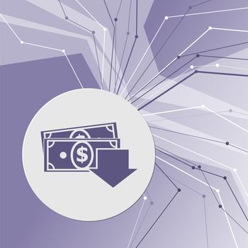 money cash icon on purple abstract modern background. The lines in all directions. With room for your advertising. illustration