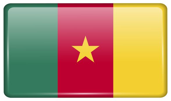 Flags of cameroon in the form of a magnet on refrigerator with reflections light. illustration