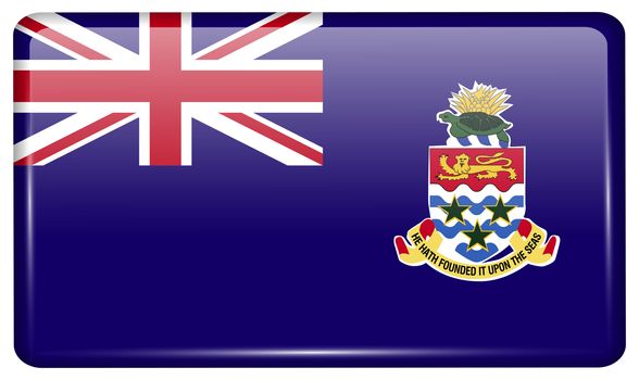 Flags of Cayman Islands in the form of a magnet on refrigerator with reflections light. illustration