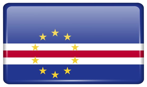 Flags of Cape Verde in the form of a magnet on refrigerator with reflections light. illustration