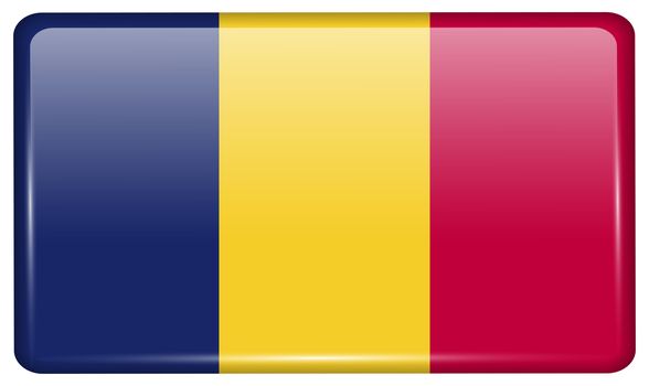 Flags of Chad in the form of a magnet on refrigerator with reflections light. illustration