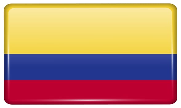 Flags of Colombia in the form of a magnet on refrigerator with reflections light. illustration