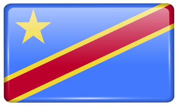 Flags of Congo Democratic Republic in the form of a magnet on refrigerator with reflections light. illustration