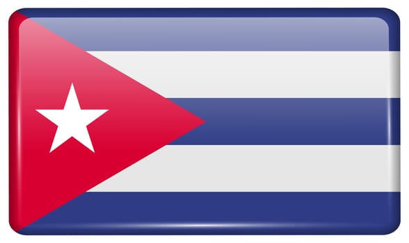 Flags of Cuba in the form of a magnet on refrigerator with reflections light. illustration