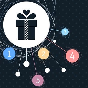 Gift box icon with the background to the point and with infographic style. illustration