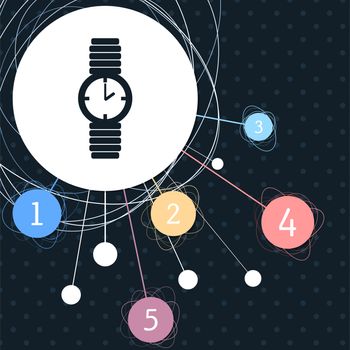 watch icon with the background to the point and with infographic style. illustration