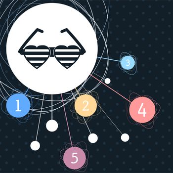 sunglasses in the form of heart icon with the background to the point and with infographic style. illustration