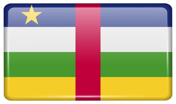 Flags of Central African Republic in the form of a magnet on refrigerator with reflections light. illustration