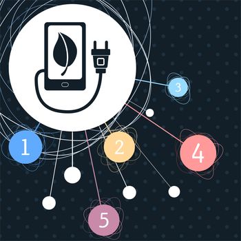 charge eco power, usb cable is connected to the phone icon with the background to the point and with infographic style. illustration