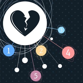 Broken heart icon with the background to the point and with infographic style. illustration