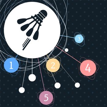 Shuttlecock, badminton, tennis icon with the background to the point and with infographic style. illustration