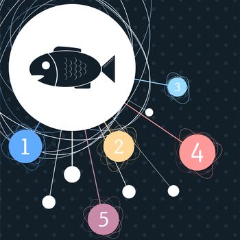 Fish icon with the background to the point and with infographic style. illustration