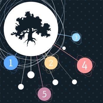 Decorative green simple tree icon with the background to the point and with infographic style. illustration