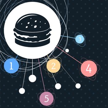 Burger, sandwich, hamburger icon with the background to the point and with infographic style. illustration