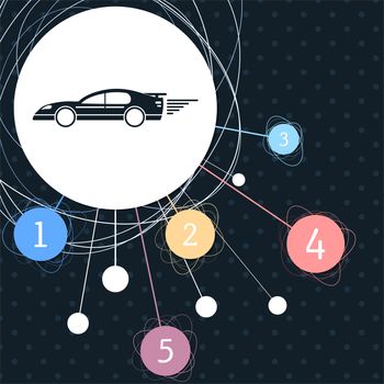 Super Car icon with the background to the point and with infographic style. illustration