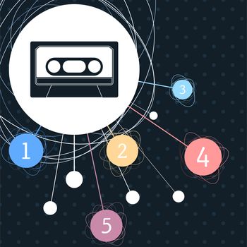 Cassette icon with the background to the point and with infographic style. illustration