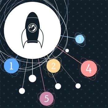 Rocket icon with the background to the point and with infographic style. illustration