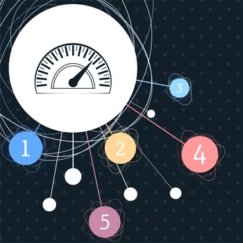 Speedometer icon with the background to the point and with infographic style. illustration