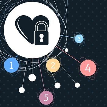 heart lock icon with the background to the point and with infographic style. illustration