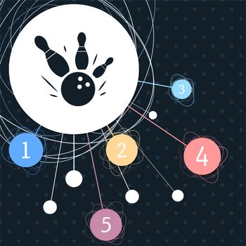 bowling game round ball icon with the background to the point and with infographic style. illustration