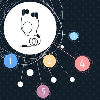 Headphones icons with the background to the point and with infographic style. illustration