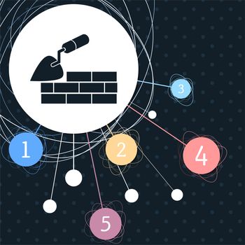 Trowel building and brick wall icon with the background to the point and with infographic style. illustration
