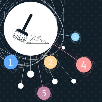 Broom icon with the background to the point and with infographic style. illustration