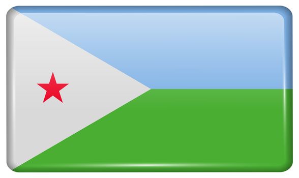 Flags of Djibouti in the form of a magnet on refrigerator with reflections light. illustration