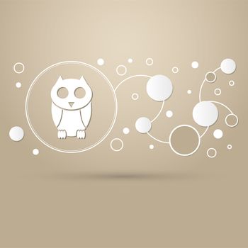 Cute owl cartoon character icon on a brown background with elegant style and modern design infographic. illustration