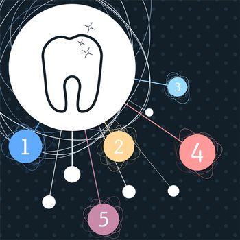 Tooth Icon with the background to the point and with infographic style. illustration