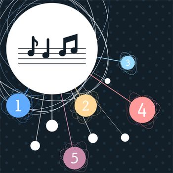 music notes icon with the background to the point and with infographic style. illustration
