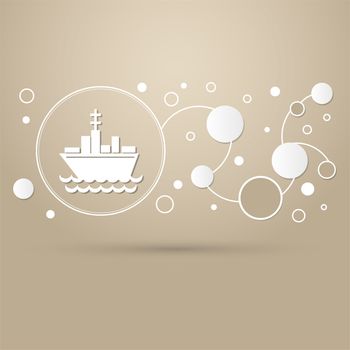 Ship boat icon on a brown background with elegant style and modern design infographic. illustration