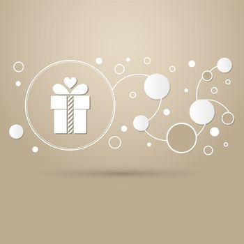 Gift box icon on a brown background with elegant style and modern design infographic. illustration