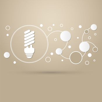 Energy saving light bulb icon on a brown background with elegant style and modern design infographic. illustration