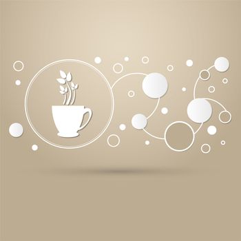 green tea icon on a brown background with elegant style and modern design infographic. illustration
