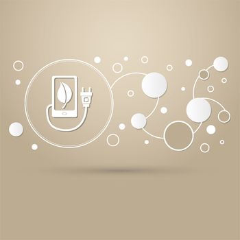 charge eco power, usb cable is connected to the phone icon on a brown background with elegant style and modern design infographic. illustration