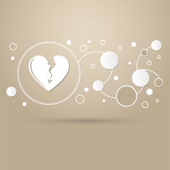 Broken heart icon on a brown background with elegant style and modern design infographic. illustration