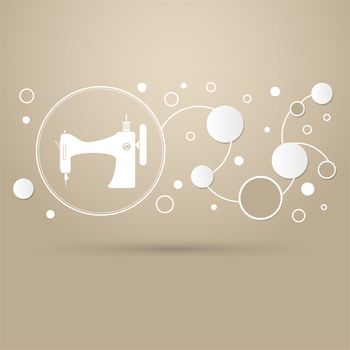Sewing Machine icon on a brown background with elegant style and modern design infographic. illustration