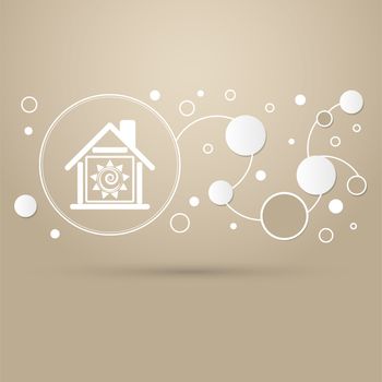 warm Home icon on a brown background with elegant style and modern design infographic. illustration