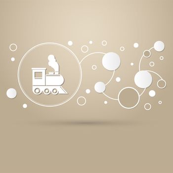 Train old classic steam engine locomotive icon on a brown background with elegant style and modern design infographic. illustration
