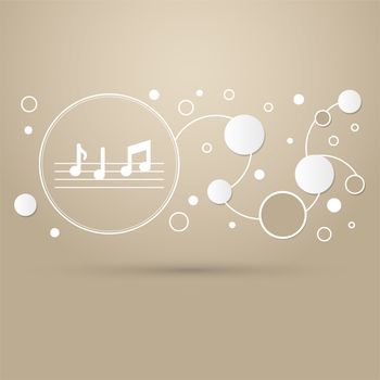 music notes icon on a brown background with elegant style and modern design infographic. illustration