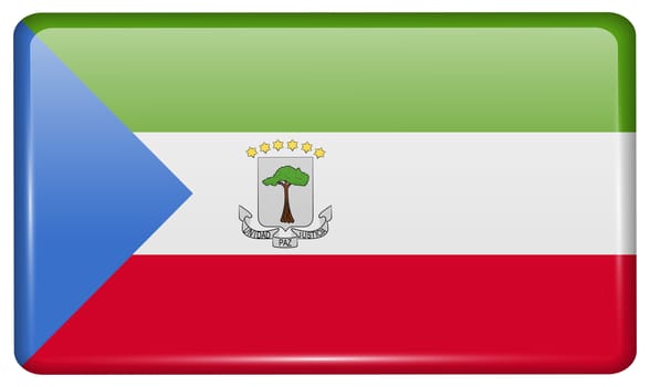 Flags of Equatorial Guinea in the form of a magnet on refrigerator with reflections light. illustration