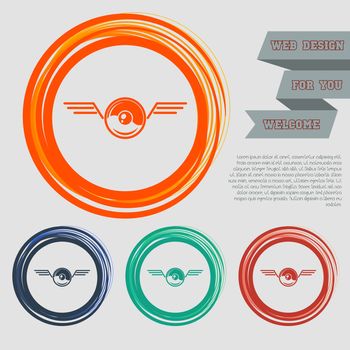 pokeball for play in game icon on the red, blue, green, orange buttons for your website and design with space text. illustration