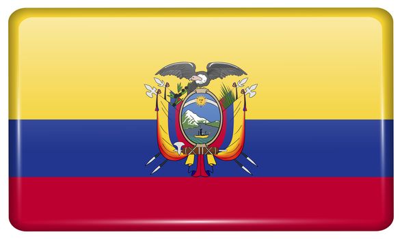 Flags of Ecuador in the form of a magnet on refrigerator with reflections light. illustration