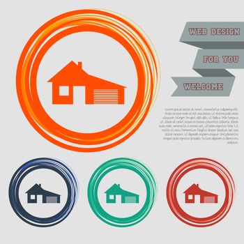 house with garage icon on the red, blue, green, orange buttons for your website and design with space text. illustration