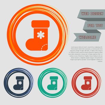 Christmas sock icon on the red, blue, green, orange buttons for your website and design with space text. illustration