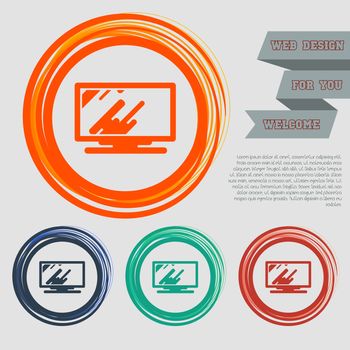 Computer, monitor icon on the red, blue, green, orange buttons for your website and design with space text. illustration