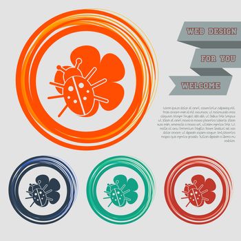 beetle on a leaf icon on the red, blue, green, orange buttons for your website and design with space text. illustration