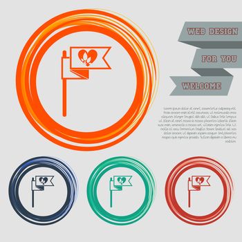 Flag, heart icon on the red, blue, green, orange buttons for your website and design with space text. illustration